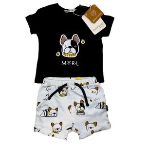 Mayoral Black Dog Graphic T-Shirt and Shorts Set NWT 3M - 6M or “4-6M” baby boy